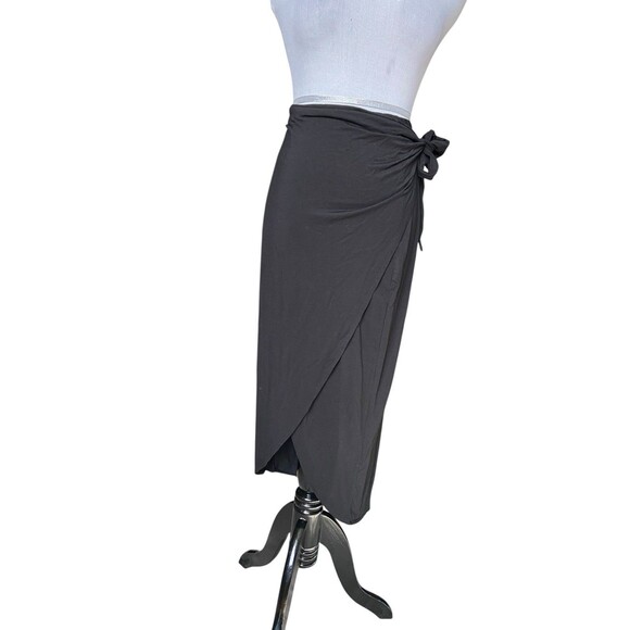 Reformation Womens Midi Wrap Skirt Size L Black Sustainable Softcore Minimalist - Picture 1 of 9